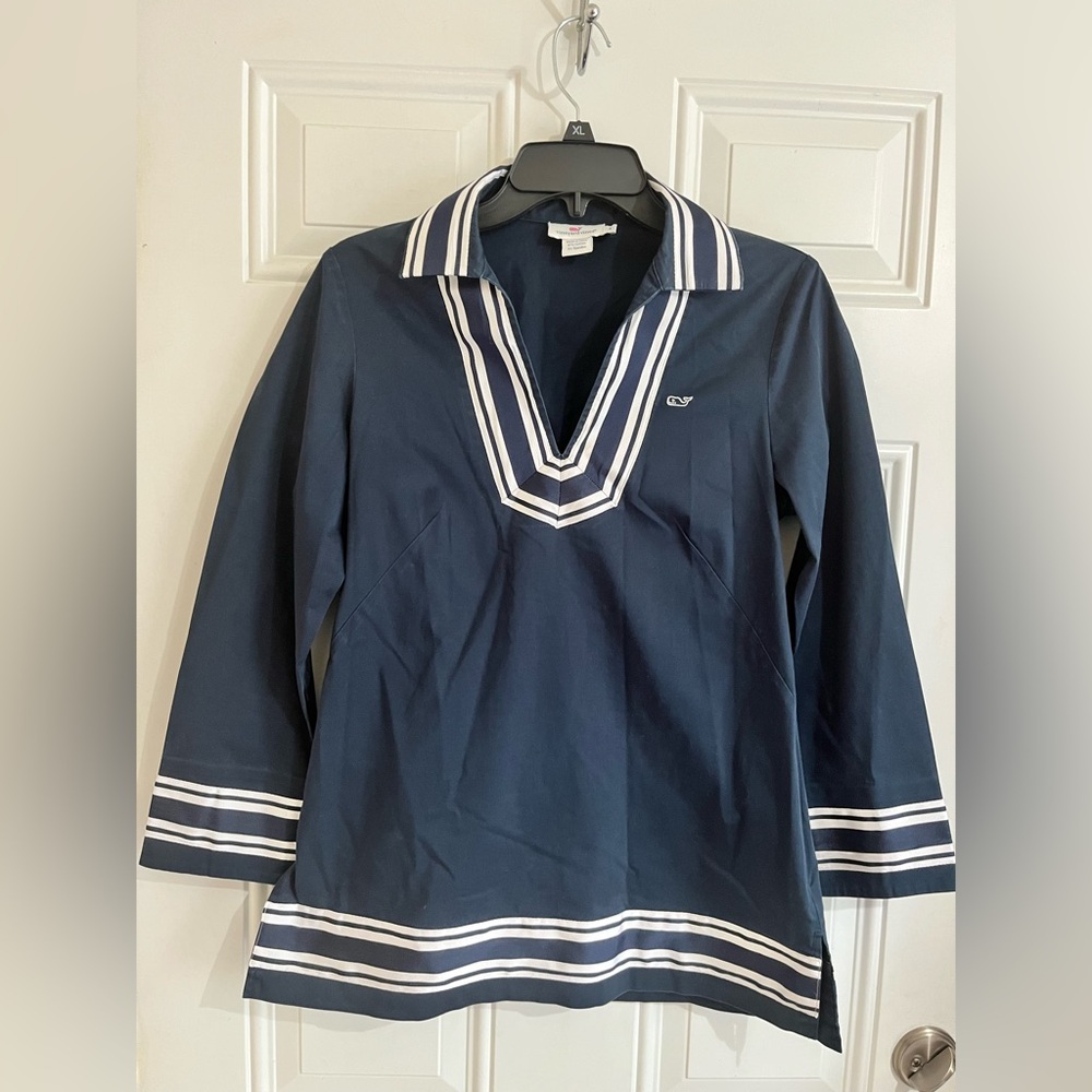 Vineyard Vines Tunic Shirt Navy Blue Preppy Nautical Top Beach Classic Women’s 4